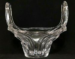 Vtg HUGE Vannes Crystal Centerpiece Double Handled Vase Basket French Art Glass