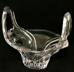 Vtg HUGE Vannes Crystal Centerpiece Double Handled Vase Basket French Art Glass