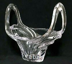 Vtg Huge VANNES Crystal Centerpiece Double Handled Vase Basket French Art Glass