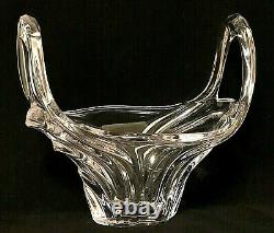 Vtg Huge VANNES Crystal Centerpiece Double Handled Vase Basket French Art Glass