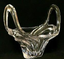Vtg Huge VANNES Crystal Centerpiece Double Handled Vase Basket French Art Glass