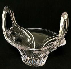 Vtg Huge VANNES Crystal Centerpiece Double Handled Vase Basket French Art Glass