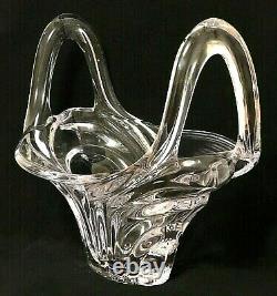 Vtg Huge VANNES Crystal Centerpiece Double Handled Vase Basket French Art Glass