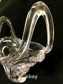 Vtg Huge VANNES Crystal Centerpiece Double Handled Vase Basket French Art Glass