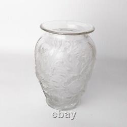 Vtg Verlys Alpine Thistle Etched Glass Vase Frosted Relief 9 1/4 French Signed