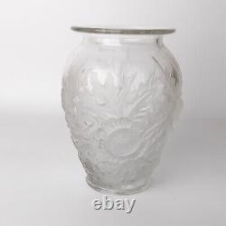 Vtg Verlys Alpine Thistle Etched Glass Vase Frosted Relief 9 1/4 French Signed