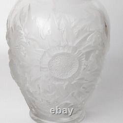 Vtg Verlys Alpine Thistle Etched Glass Vase Frosted Relief 9 1/4 French Signed