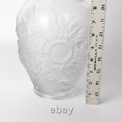 Vtg Verlys Alpine Thistle Etched Glass Vase Frosted Relief 9 1/4 French Signed