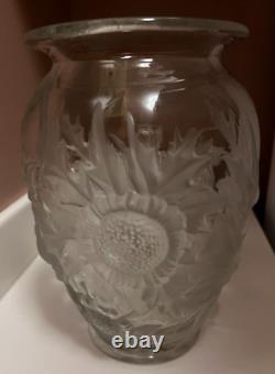 Vtg Verlys Alpine Thistle Vase French Art Glass 1930s Signed Manganese Glow
