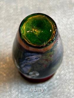 Vtg antique mini miniature enamel hand painted French art glass vase 2.5 Leroy