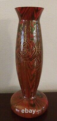 WOW Antique Legras Aventurine Red & Green Gilt Decorated French Art Glass Vase