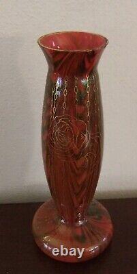 WOW Antique Legras Aventurine Red & Green Gilt Decorated French Art Glass Vase