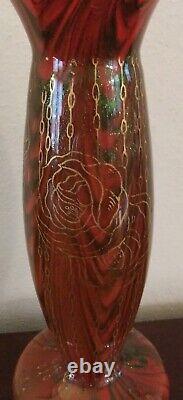 WOW Antique Legras Aventurine Red & Green Gilt Decorated French Art Glass Vase