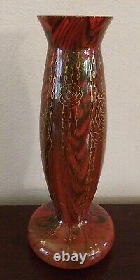 WOW Antique Legras Aventurine Red & Green Gilt Decorated French Art Glass Vase