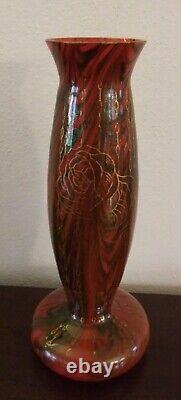 WOW Antique Legras Aventurine Red & Green Gilt Decorated French Art Glass Vase