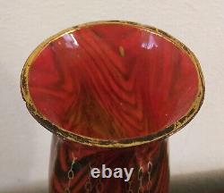 WOW Antique Legras Aventurine Red & Green Gilt Decorated French Art Glass Vase