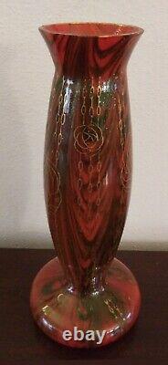 WOW Antique Legras Aventurine Red & Green Gilt Decorated French Art Glass Vase